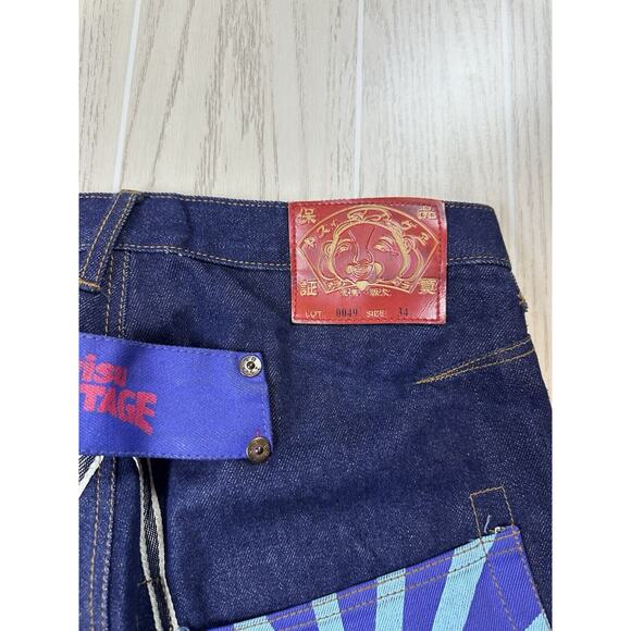 Y2k EVISU Heritage Front Butt Pockets Japanese Denim Pants Jeans W34 Jnco - Picture 8 of 8